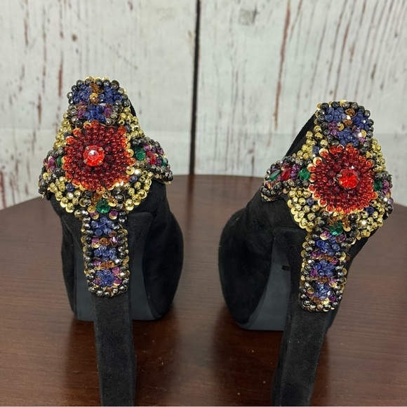JEFFREY CAMPBELL EVA CROSS black suede platform pumps with sequins & Beads 6.5 - Picture 17 of 17